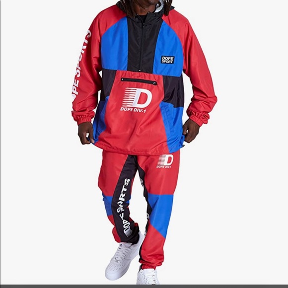 Mens hooded wind breaker suit by Dope Intn’l Sports; sz 2X jacket; pants 1X - Picture 6 of 8